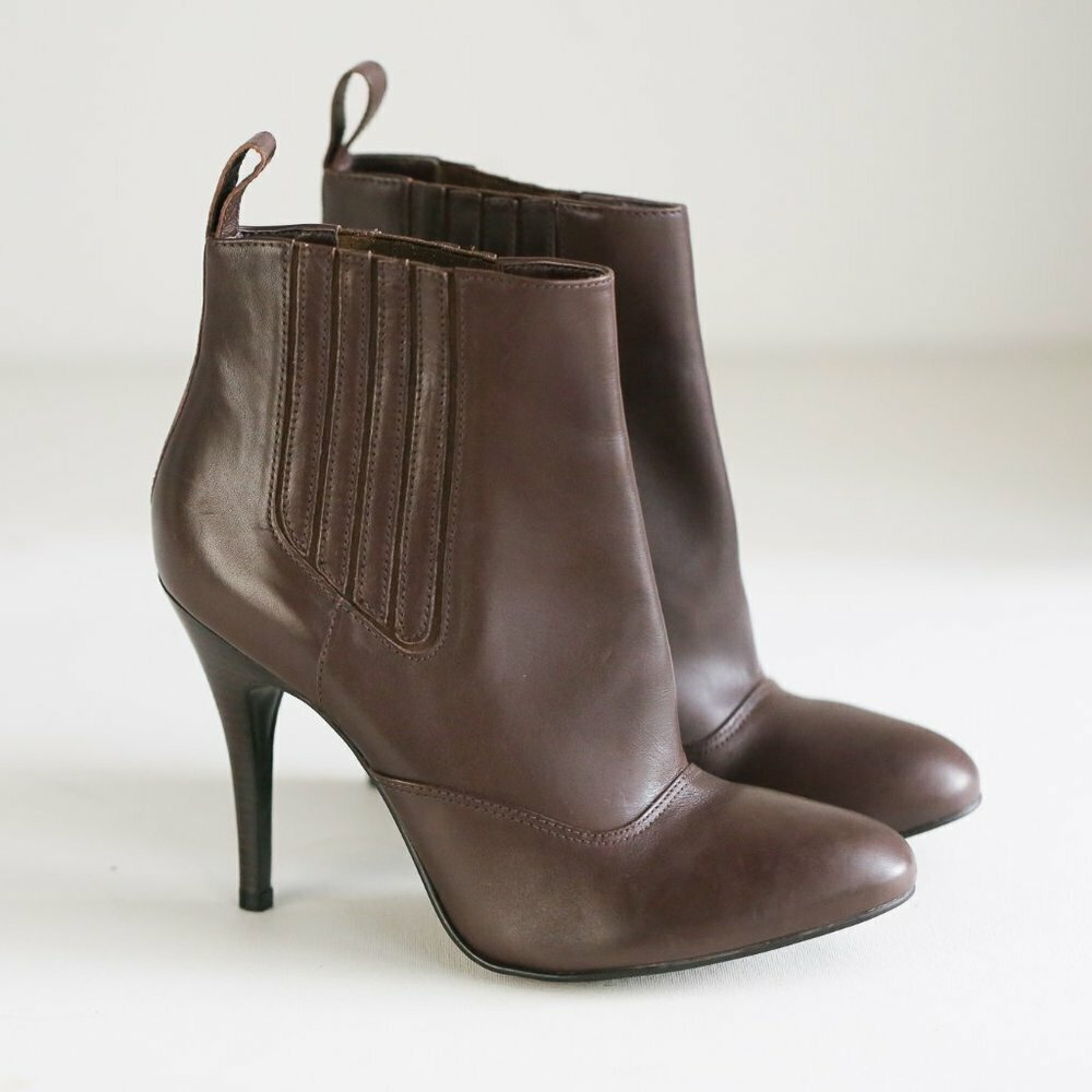 French Connection Dark Brown Stiletto Sexy Fall Date Evening Booties